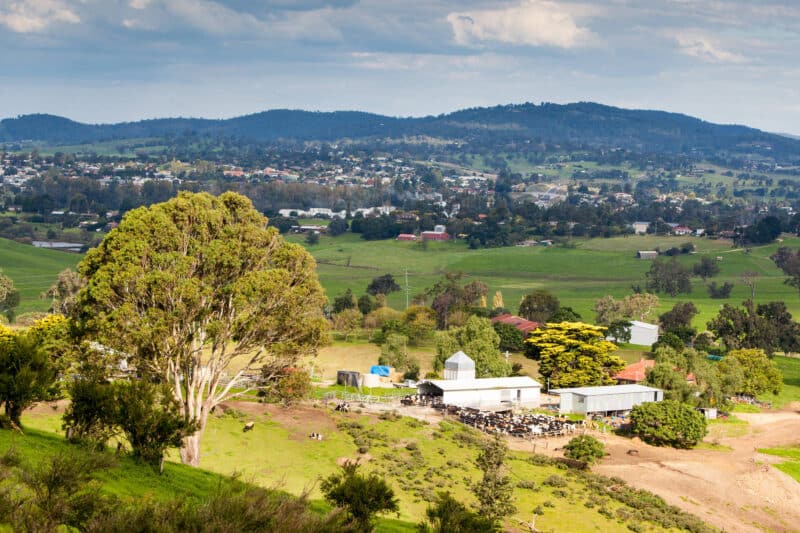 A View Over Bega and Surrounding Farmland on a Sunny Afternoon